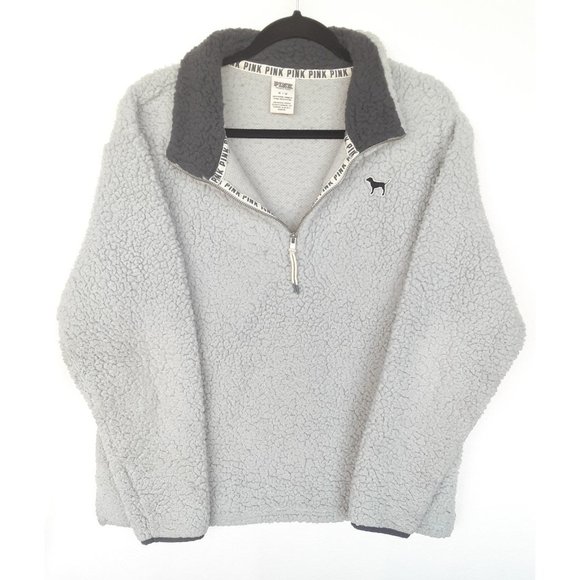 VS PINK Quarter Zip Sherpa Pullover Sweatshirt Medium - Picture 1 of 5